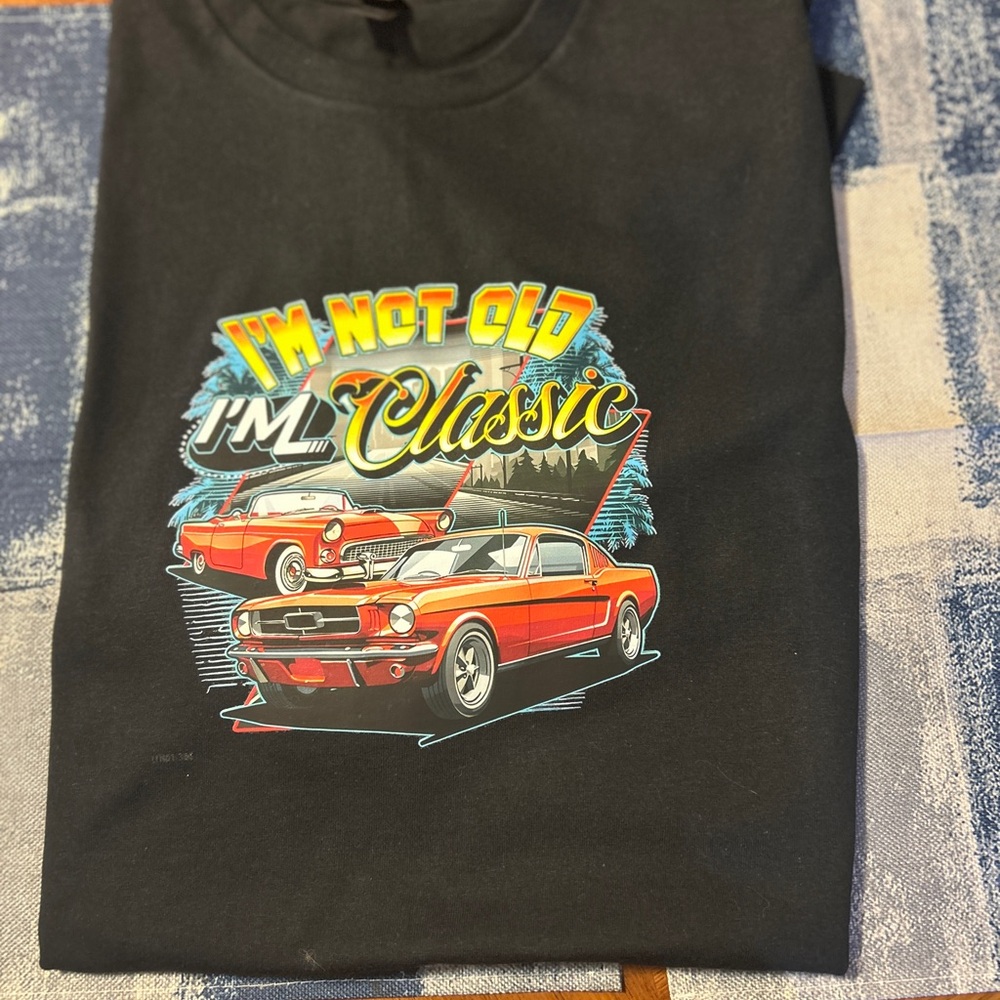 Gildan Black and Red Short Sleeve Tee Classic Car Design